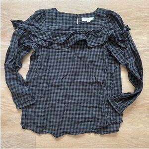 LOFT Gray Buffalo Checked Blouse